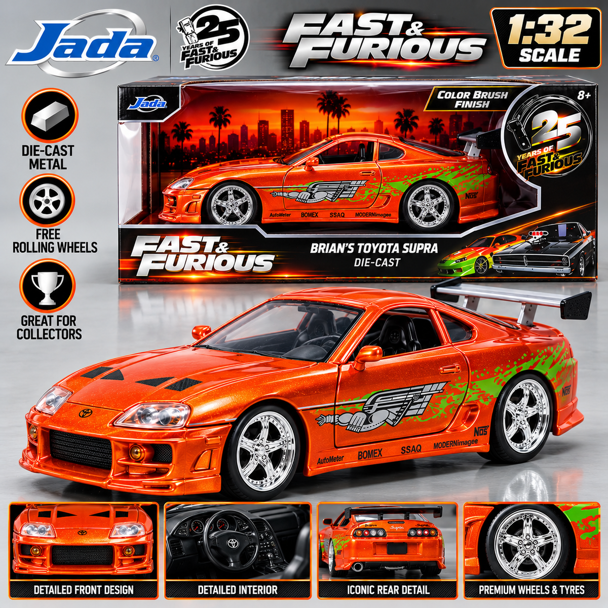 Jada Toys Fast & Furious 25th Anniversary Brian's Toyota Supra 1:32 Scale Die Cast Model Car