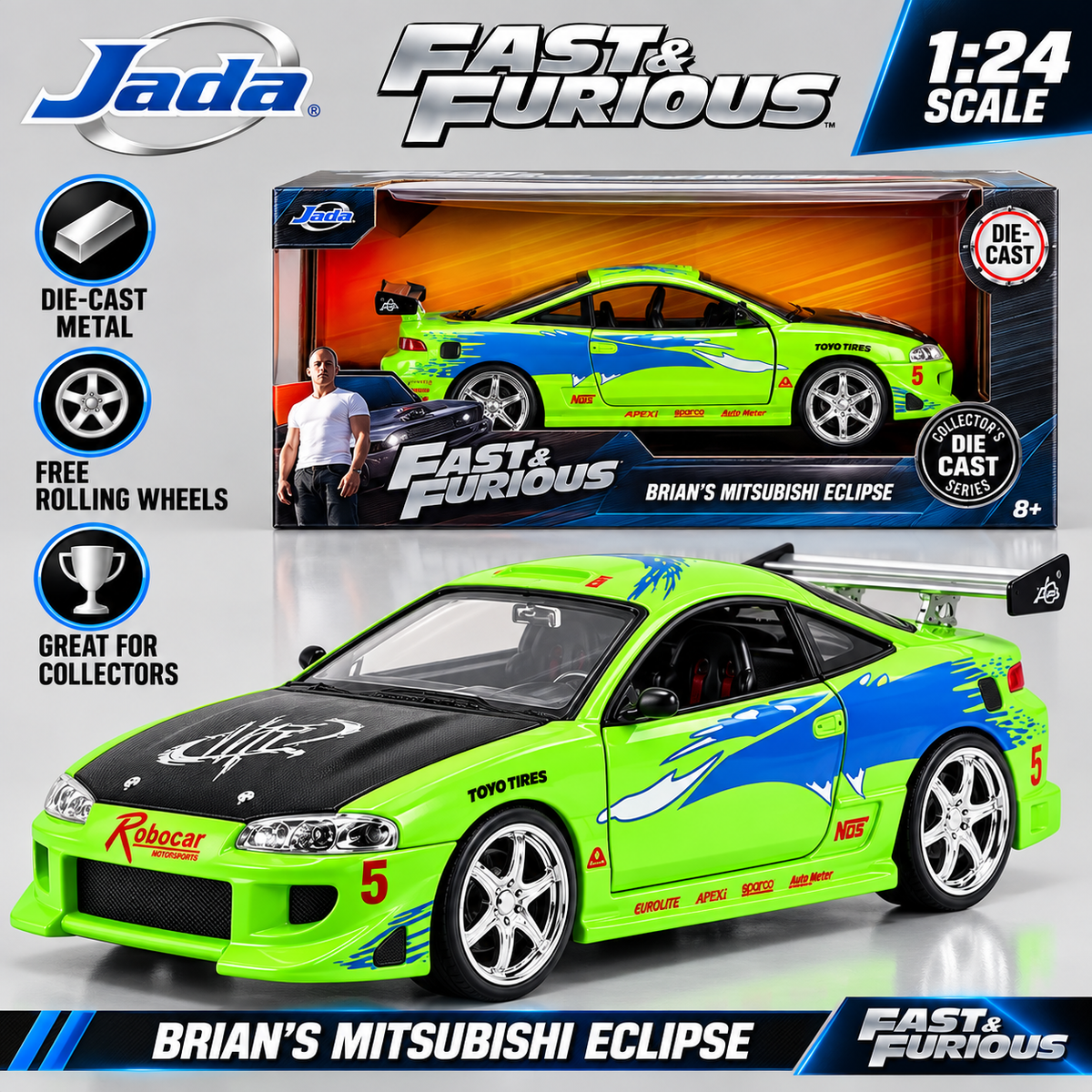 Jada Toys Fast & Furious Brian's Mitsubishi Eclipse 1:24 Scale Die Cast Model