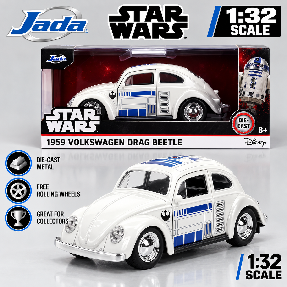 Jada Toys Star Wars R2-D2 1959 Volkswagen Beetle 1:32 Scale Die Cast Model Car