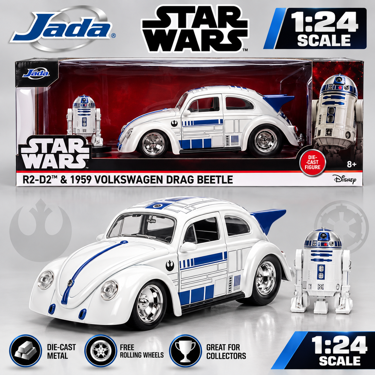 Jada Toys Star Wars R2-D2 1959 Volkswagen Drag Beetle 1:24 Scale Die Cast Model Car