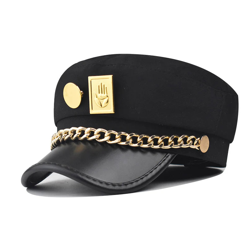 JoJo Style Black Chain Cap – Anime-Inspired Metal Chain Hat