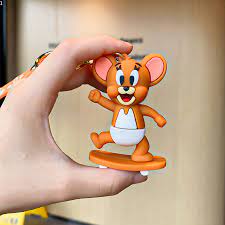 Skate Mouse Rubber Keychain – 3D Orange Figure on Skateboard, Gold Ring + Clasp