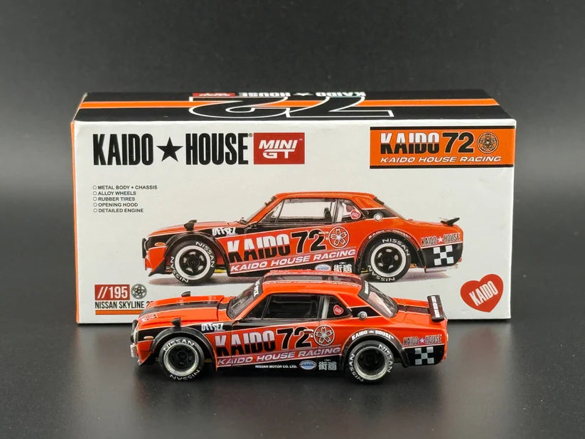 1:64 Kaido House x Mini GT Nissan Skyline 2000GT-R (KPGC10) Kaido Racing V1 #195 Diecast – Limited Edition