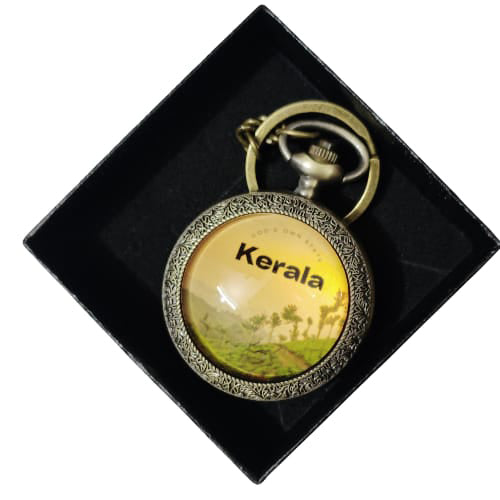 Kerala Village Vintage Pocket Watch Keychain – Tea Hills Sunset Souvenir