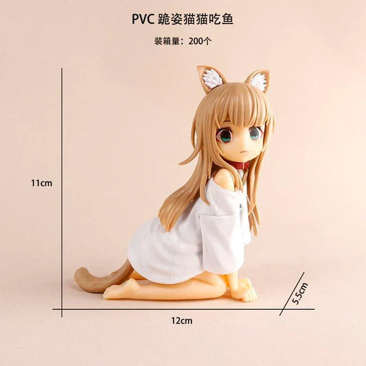 Kinako Cat Girl PVC Figure – 11 cm | Kneeling Soybean Flour Version - Drakon Lifestyle India