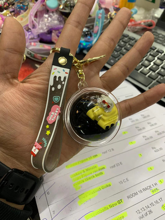 Kawaii Kitty Water Globe Keychain with Strap – Floating Charm, Gold Ring + Clasp