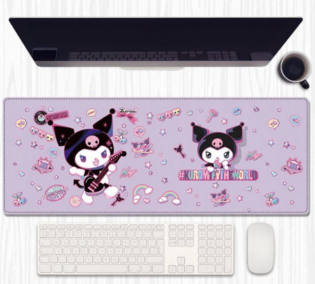 Kuromi Pastel Purple Desk Mat 80×30 cm – Extended Keyboard & Mouse Pad with Anti‑Slip Rubber and Stitched Edges