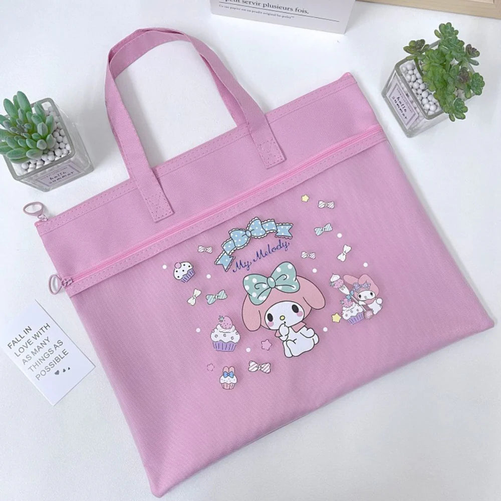 My Melody Canvas Tote – A4 Zipped Document Bag with Handles, Pastel Pink