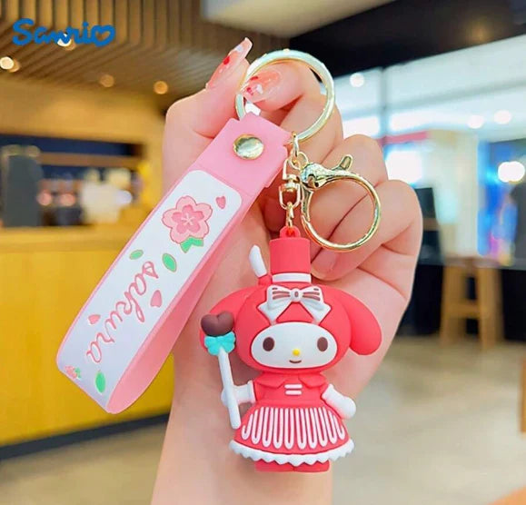 My Melody with Flower Rubber Keychain – Pink Dress Strap