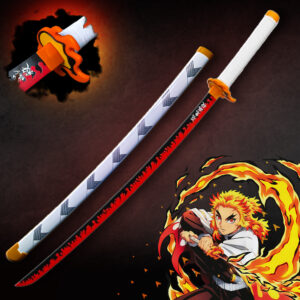 Flame Rengoku Hashira LED Wooden Katana Demon Slayer – 104 cm Anime Cosplay Collectible Prop
