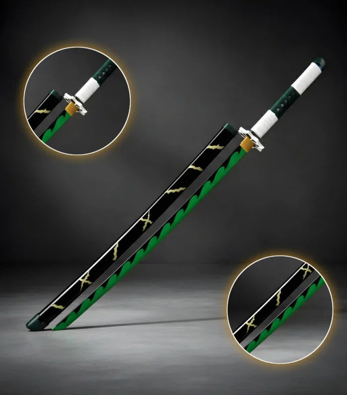 Sanemi Wind Slayer LED Wooden Katana – 104 cm Anime Cosplay Collectible Prop