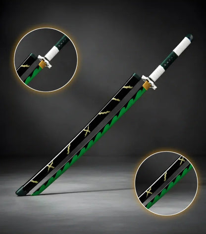 Sanemi Wind Slayer LED Wooden Katana – 104 cm Anime Cosplay Collectible Prop