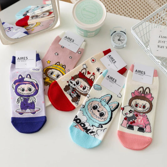 Labubu Cartoon Character Ankle Socks Set (Pack of 5)