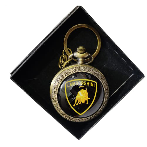 Bull Shield Supercar Emblem Vintage Pocket Watch Keychain – Black & Gold