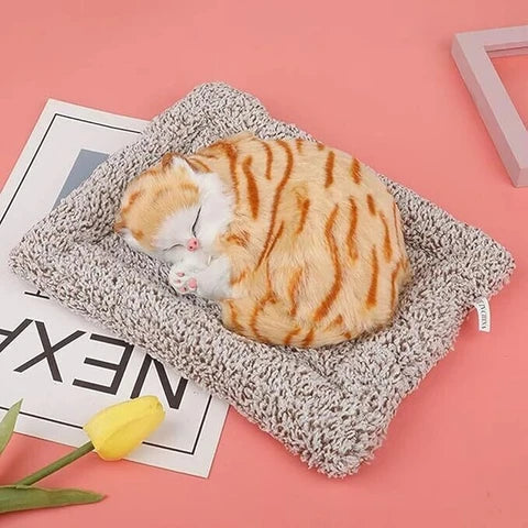 Large Sleeping Cat Showpiece with Music – Orange Tabby on Cushion