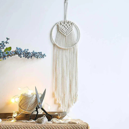 Long Moon White Macrame Dream Catcher – Minimalist Wall Hanging