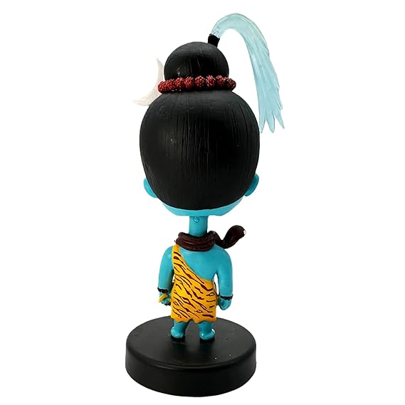 Lord Shiva Adiyogi Bobblehead – 12 cm Blue Idol with Trident Motif and Round Pedestal