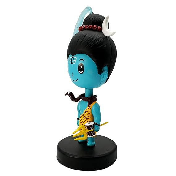 Lord Shiva Adiyogi Bobblehead – 12 cm Blue Idol with Trident Motif and Round Pedestal