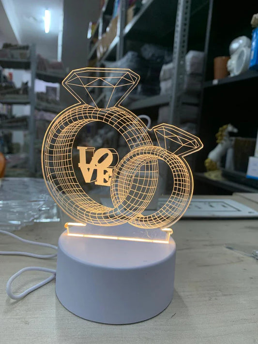 Love Rings 3D LED Night Lamp – Romantic Acrylic Wedding Gift Light