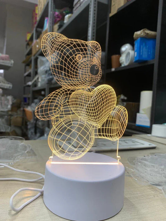 Love Teddy 3D LED Night Lamp – Cute Bear Romantic Acrylic Light