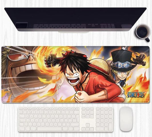 Luffy Fire Fist Desk Mat 80×30 cm – Extended Keyboard & Mouse Pad with Anti‑Slip Rubber and Stitched Edges