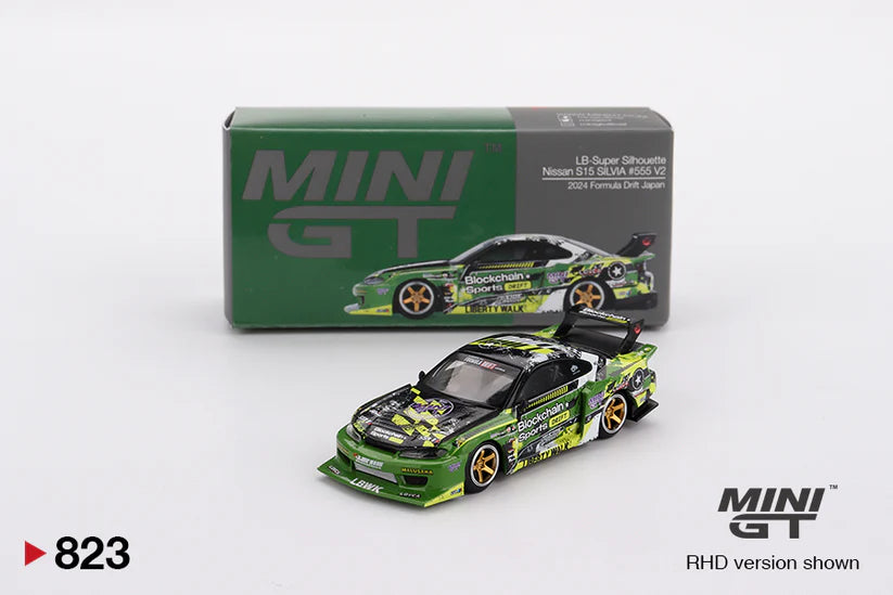 1:64 LB-Super Silhouette Nissan S15 Silvia #555 V2 2024 Green Diecast – Mini GT Collector Edition (#823)