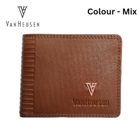 Men’s Brown Leather Wallet – Van Heusen Style with Textured Edge (Colour Mix)