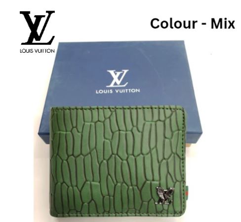 Men’s Green Textured Leather Wallet – Louis Vuitton Style (Colour Mix)