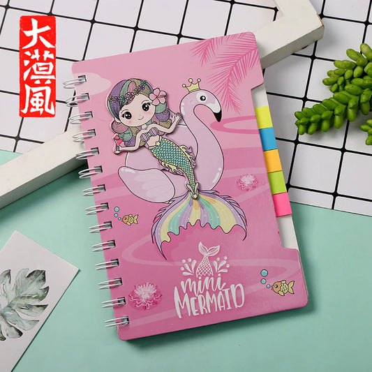 Mini Mermaid Spiral Notebook with Tabs – A5 Cute Flamingo Cover, Section Dividers