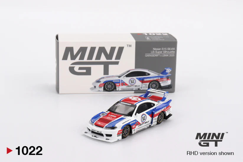 Mini GT #1022 Nissan S15 Silvia LB-Super Silhouette GARASIDRIFT × LBWK 2025 1:64 Diecast Model Car
