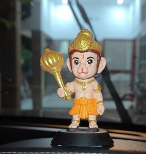 Mini Hanuman Ji Bobblehead – 10 cm Mace Idol with Gold Crown and Pedestal