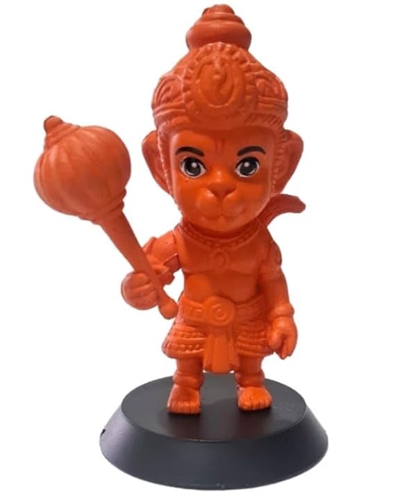 Mini Kesari Hanuman Ji Bobblehead – 10 cm Saffron Idol with Gada on Pedestal