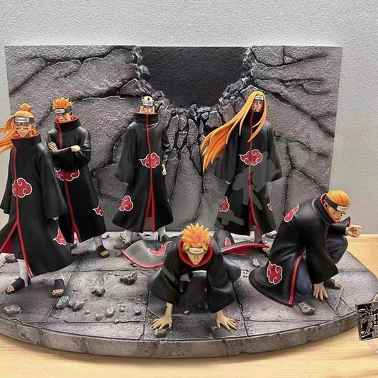 Naruto Shippuden Pain Six Paths 24 cm Figure Set – Akatsuki Cloaks with Diorama Base