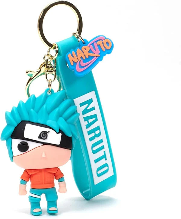 Naruto character keychain with blue hair and orange outfit on a white background