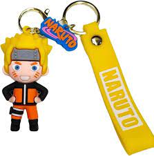 Naruto Rubber Keychain with Yellow Strap – 3D Figure, Gold Ring + Clasp