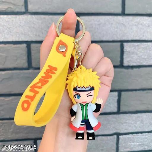 Naruto Minato Rubber Keychain with Yellow Strap – 3D Figure, Gold Ring + Clasp