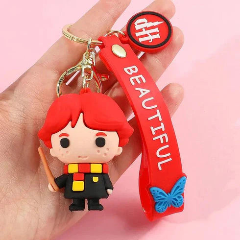 HP Wizard Rubber Keychain (Orange Hair) with Red Strap – 3D Figure, Gold Ring + Clasp