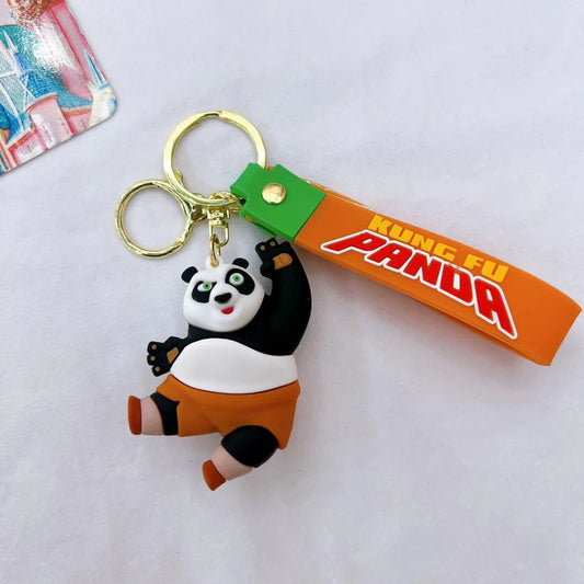 Kung Fu Panda Rubber Keychain with Orange Strap – 3D Po Figure, Gold Ring + Clasp