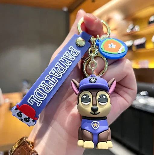 Paw Patrol Rubber Keychain with Blue Strap – 3D Pup Figure, Gold Ring + Clasp