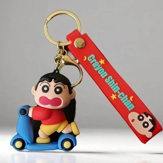 Crayon Shin‑chan Scooter Rubber Keychain – Red Strap, Gold Ring + Clasp