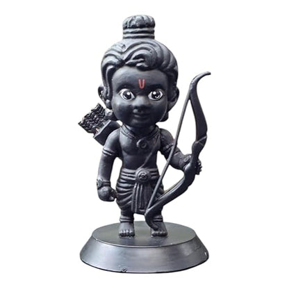 Lord Ram Dash Buddy – 12 cm Matte Black Idol with Bow and Quiver on Pedestal