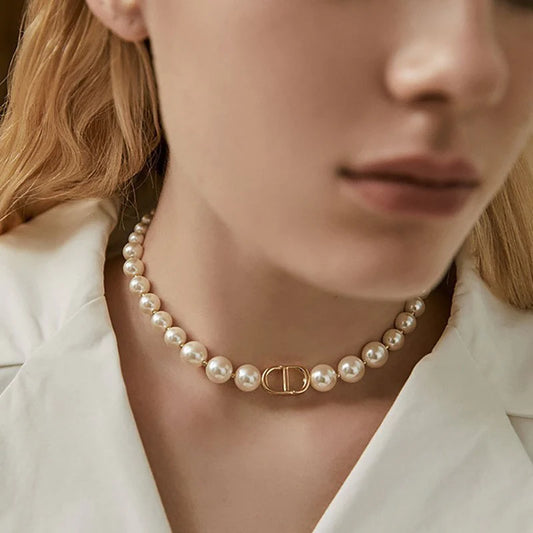 Luxury Pearl Necklace & Earring Set – Gold Charm Statement Jewelry