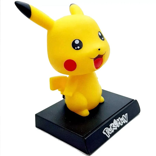 Pikachu PVC bobblehead figurine with open eyes on black Pokemon base