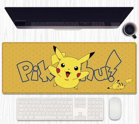 Pikachu Pop Yellow Desk Mat 80×30 cm – Extended Keyboard & Mouse Pad with Anti‑Slip Rubber and Stitched Edges