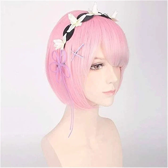 Re:Zero Rem Anime Cosplay Wig with Side-Swept Bangs