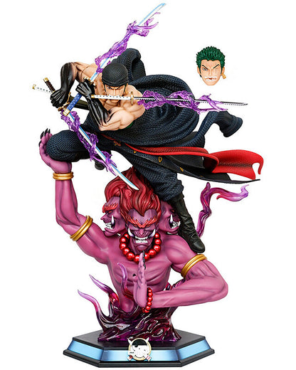 Action figure with two characters, one in black and red outfit and the other in pink and red, on a white background.