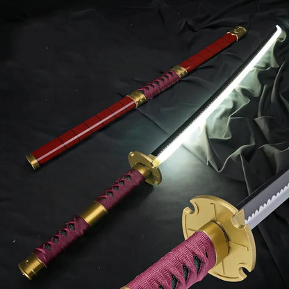 One piece-Shusui  **LED** Anime Bamboo Wooden Katana – Black & Red  Cosplay Collectible Prop