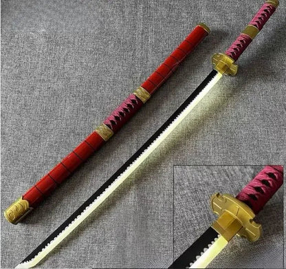 One piece-Shusui  **LED** Anime Bamboo Wooden Katana – Black & Red  Cosplay Collectible Prop