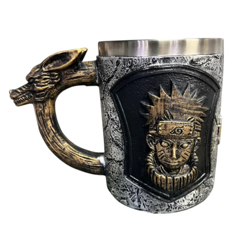 Nine‑Tailed Ninja Steel Mug – Fox Handle Anime Cup