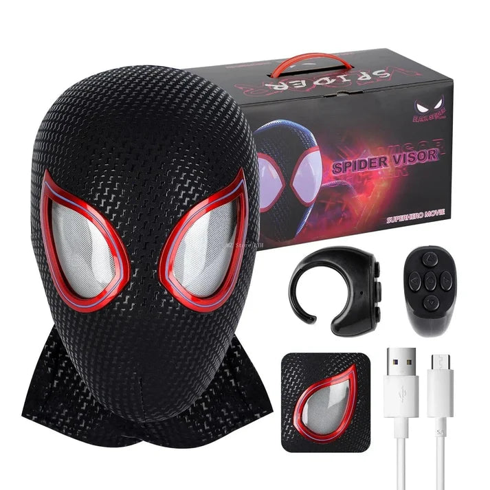 Spider Visor Black Mask with Red Moving Eye Flicker LED – Ring Remote Control